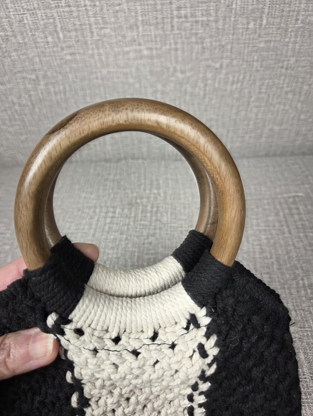 Laude the Label Crochet Mini Tote Bag Black Off White Macrame Purse - Picture 3 of 7